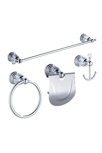 Blackswan Design Set accesorii baie, Blackswan, Tip M10, 4 piese, model crom cu elemente din sticla, 60 cm