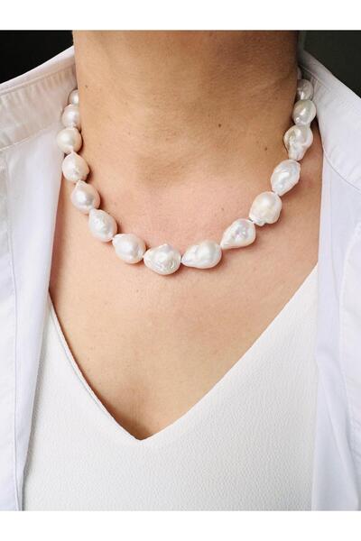 DEVİ fashion Gerçek Barok Inci Premium Kalite Kolye 46 Cm (nişan Düğün )