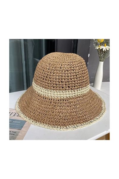 qoop store Hand Knitted Straw Hat with Adjustable String