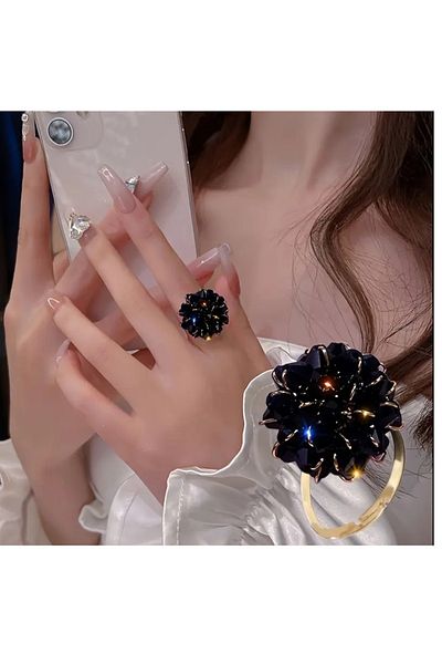 mos&more Stylish Cool Adjustable Ring with Black Beads