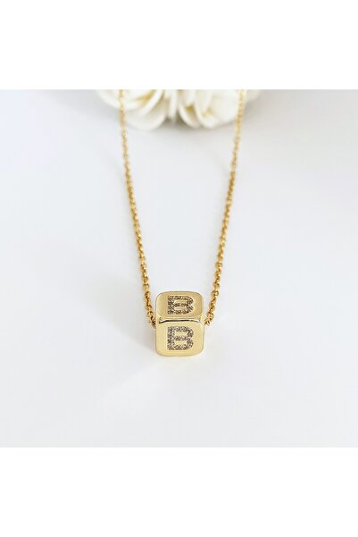 POKAK 316L Paslanmaz Çelik Zirkon B Harf Kolye