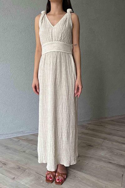 Bak'ap Rochie lungă, 100% bumbac, muselină, model Helenistic, cu detaliu cu fante