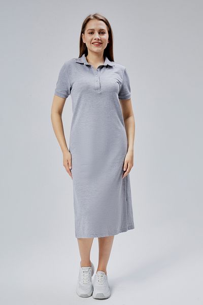 M MOONCOVER Rochie de damă, cu mânecă scurtă, cu gât polo, lungime midi, 100% bumbac