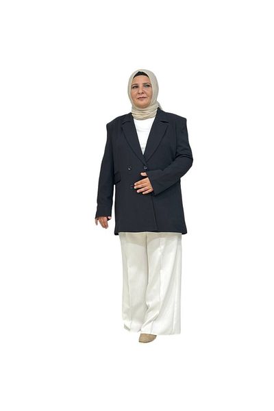 Sevda Kılınç Plus Size 4 Button Crepe Jacket