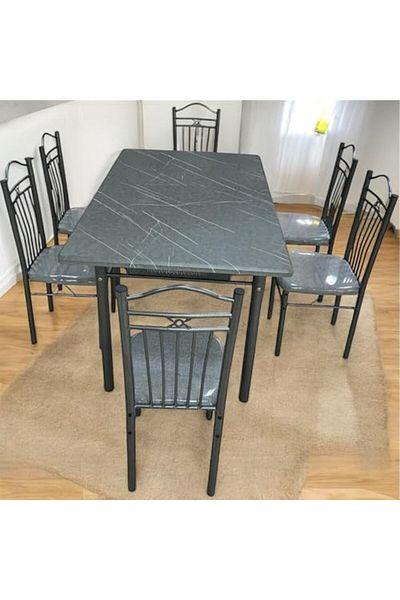 l'elefante 7-Piece Dining Table Set for 6 People – Rectangular Wooden Top Table with 6 Cushioned Chairs – H