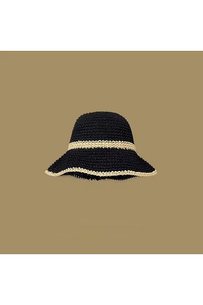 qoop store Hand Knitted Straw Hat with Adjustable String