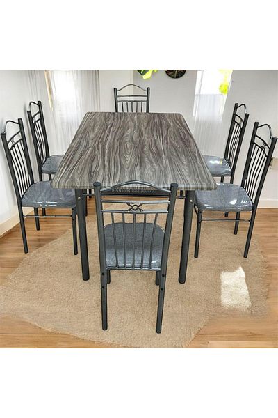 l'elefante 7-Piece Dining Table Set for 6 People – Rectangular Wooden Top Table with 6 Cushioned Chairs – H