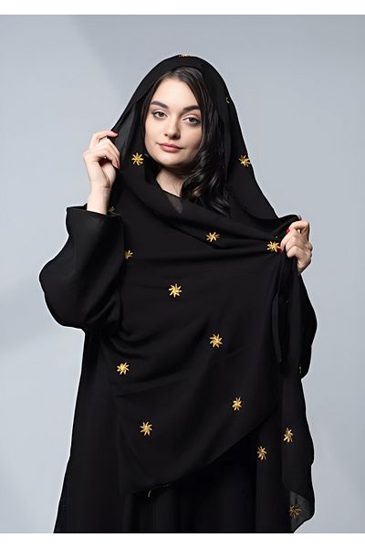 outline Black veil with gold embroidery