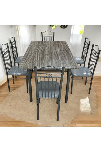 l'elefante 7-Piece Dining Table Set for 6 People – Rectangular Wooden Top Table with 6 Cushioned Chairs – H