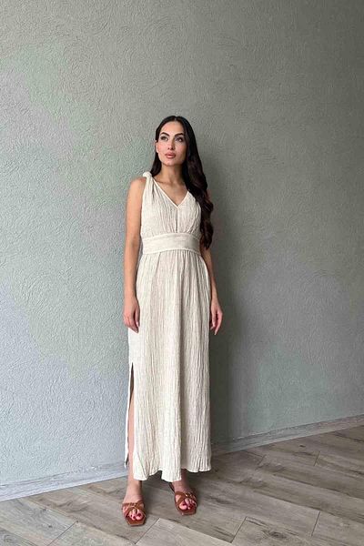 Bak'ap Rochie lungă, 100% bumbac, muselină, model Helenistic, cu detaliu cu fante