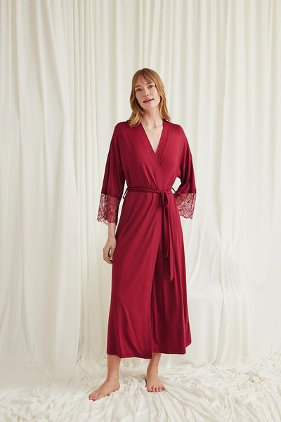 MONAMİSE Lace and Belted Dressing Gown
