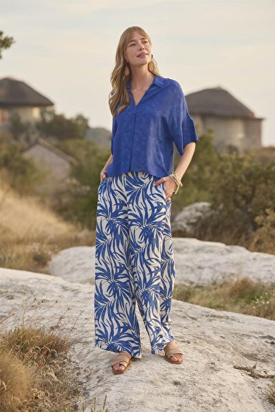 MONAMİSE طقم علوي وقميص بطبعة أوراق الشجر وأزرار أمامية وياقة قميص