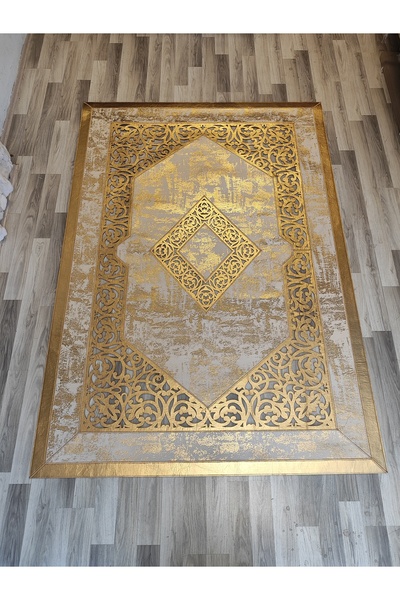 KuzeyCarpet Lazer Kesimli Eskitme Gold Halı