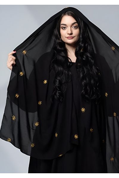 outline Black veil with gold embroidery