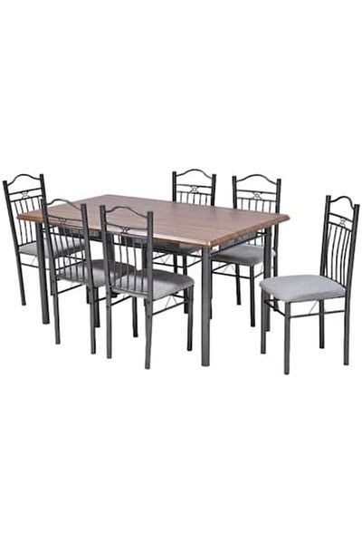 l'elefante 7-Piece Dining Table Set for 6 People – Rectangular Wooden Top Table with 6 Cushioned Chairs – H