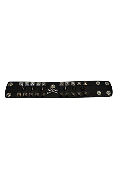 Metal Giyim Kurukafa Piramit Spike Detaylı Bileklik
