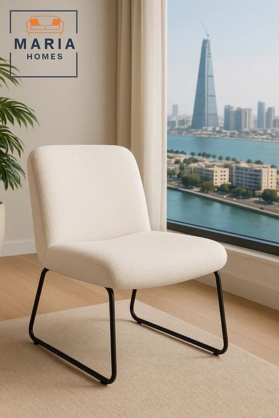 MARIA HOMES Contemporary White Bouclé Armless Lounge Chair – Cozy Minimalist Accent Seating with Metal Legs