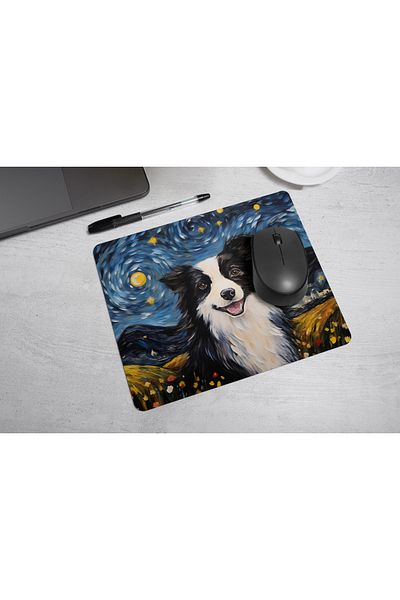 MS Major Selection Border Collie Mouse Pad – Starry Night Art Design (17.5X21.5 Cm, Non-Slip Base)