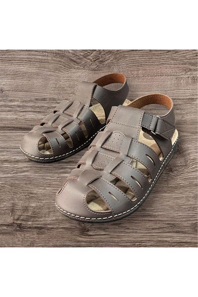 Apella Men's Brown Orthopedic Sole Closed Front Stitching Sandals