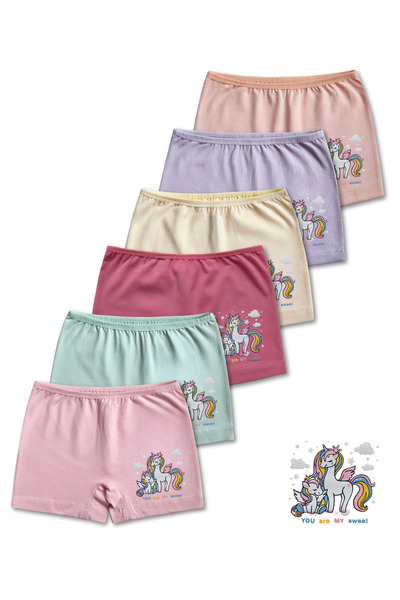 GizaKids 95% Cotton Girls' Single Jersey Combed Cotton Boxer Briefs Underwear Set of 6