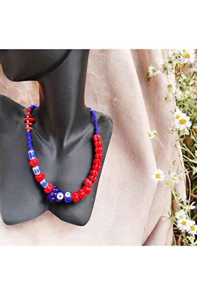 bizizmoda Bodrum Cam Boncuk El Yapımı Kolye Nazar Boncuk Mavi Kolye