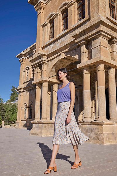 MONAMİSE Floral Patterned Thick Strap Skirt Set