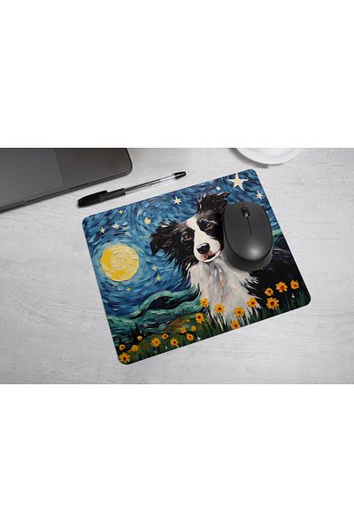 MS Major Selection Border Collie Mouse Pad – Starry Night Art Design (17.5X21.5 Cm, Non-Slip Base)