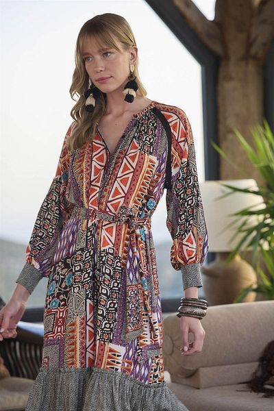 MONAMİSE Rochie cu model etnic cu curea