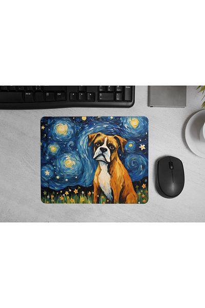 MS Major Selection Boxer Dog Mouse Pad – Starry Night Art Design (17.5X21.5 Cm, Non-Slip Base)