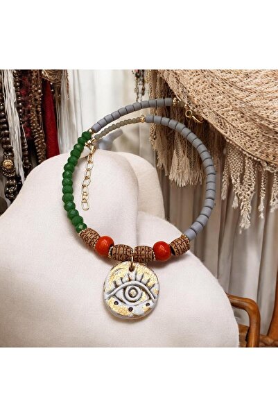 bizizmoda القبة الزجاجية الخرز اليدوية السيراميك الذهب العين قلادة عين الشر ا...