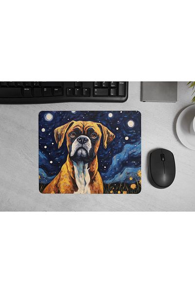 MS Major Selection Boxer Dog Mouse Pad – Starry Night Art Design (17.5X21.5 Cm, Non-Slip Base)