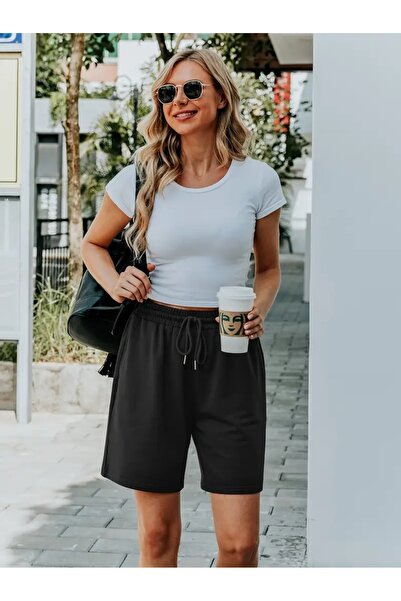 CAONNES Kadın Siyah Şort Büyük Beden Battal Eşofman Altı Spor Rahat Giyim Kaliteli Şık Görünüm ŞAH MODA77458