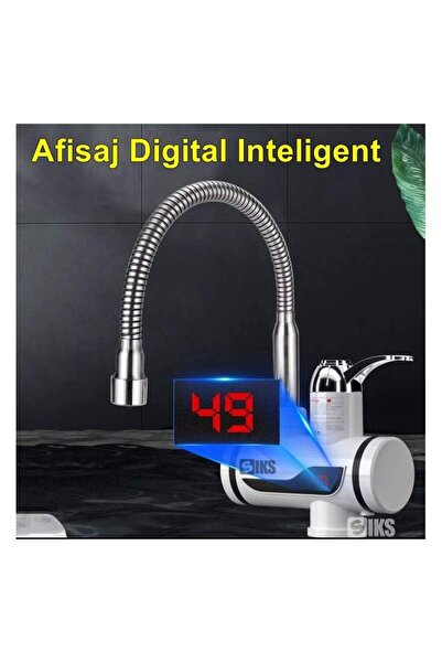 SIKS Robinet electric instant pentru apă caldă, afișaj digital, țeavă flexibilă, putere 3000W, până la 60°C