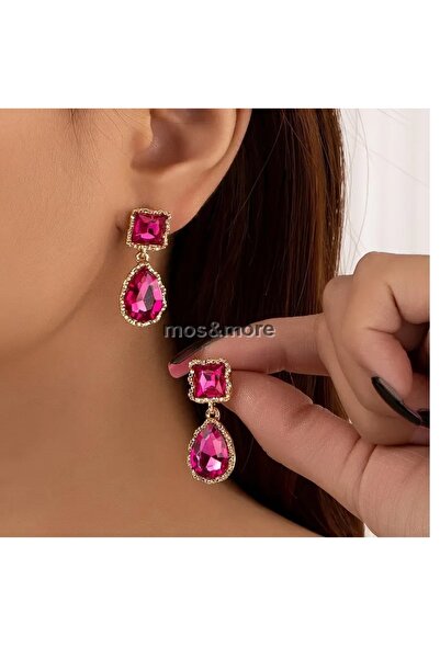 mos&more Pembe Taşlı Gold Kadın Küpe