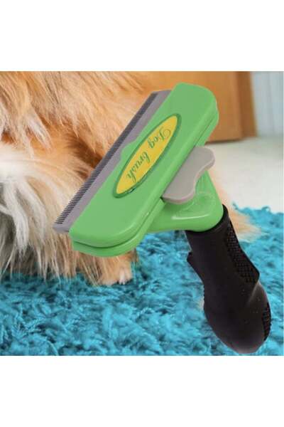 PUFO Grooming brush for dogs and cats, long hair and weight, blade cleaning button, for detangling fur