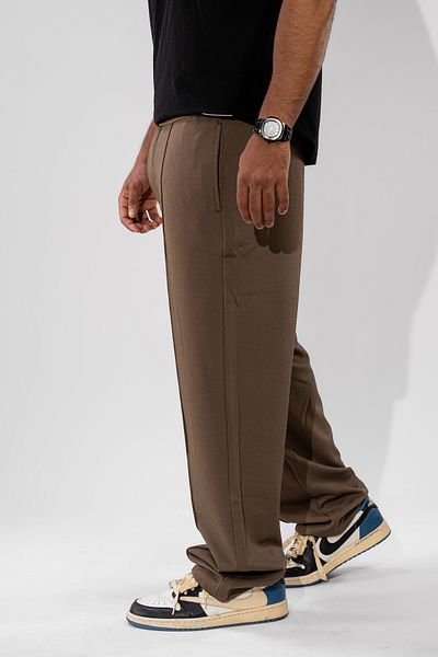 FLFXI Brown Straight Leg Pants with Elastic Waist and Tie
