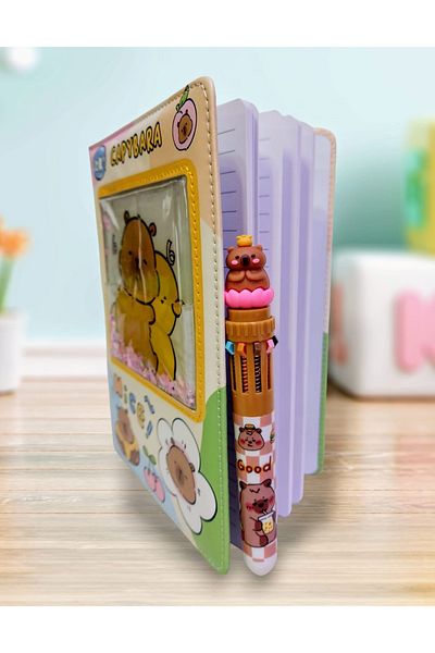 izmir yazici servis Capybara Scrapbook Glittery Water Sequin Notebook 6 Colors Writing Pen Gift Set Certificate