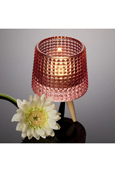 PUFO Gorgeous decorative glass candle holder with wooden legs, 11 cm, pink