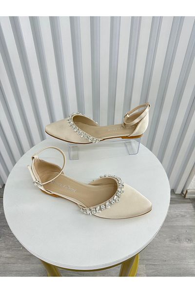 Almera's Shoes Skin Satin Stone Detailed Ballerinas