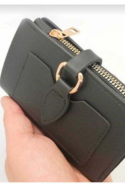 gullfoss Faux Leather Cover Multi-Compartment Card Holder Zippered Separate Pocket Wallet