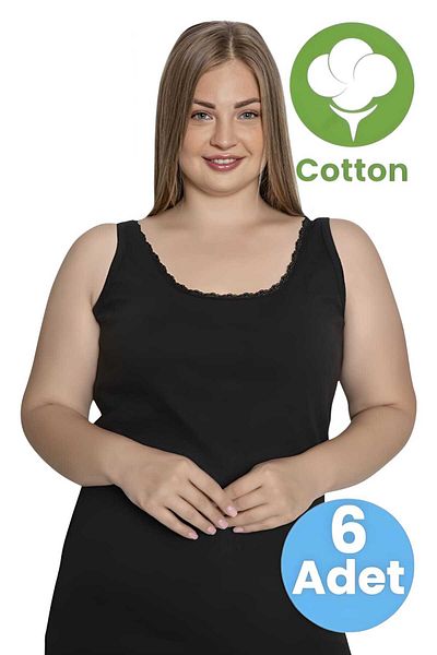 Tezzgelsin Women's 6-Piece Thick Strap Lace Detailed Oversized Tank Top