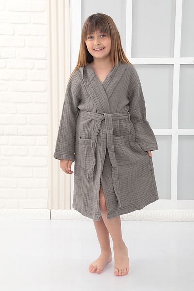 Almir Home 4 Layers Muslin Hooded Children's Bathrobe Smoked Color