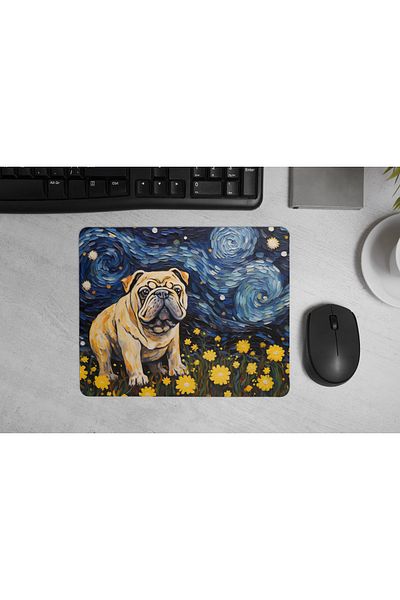 MS Major Selection Bulldog Mouse Pad – Starry Night Art Design (17.5X21.5 Cm, Non-Slip Base)