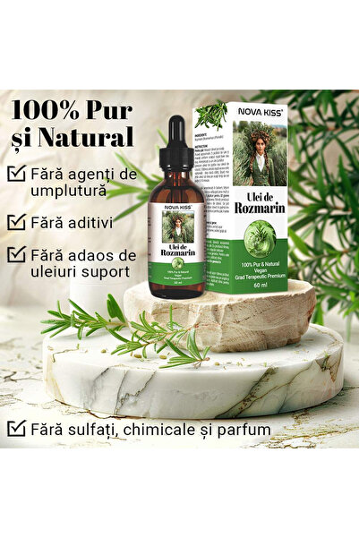 NOVA KISS ® 100% ulei pur de rozmarin premium pentru creșterea părului, scalp, îngrijirea pielii, 60 ml