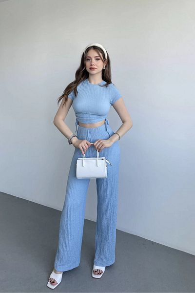 Sorridi Seersucker Side Gathered Crop Pants Set of 2
