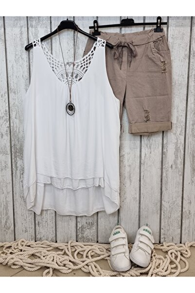 pudubutik Yırtıklı Likralı İtalyan Vizon Şort