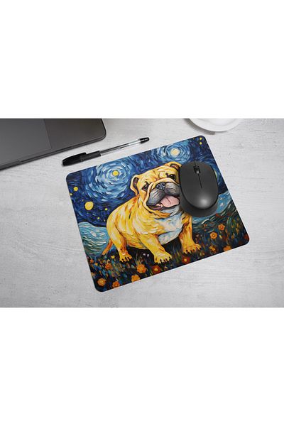 MS Major Selection Bulldog Mouse Pad – Starry Night Art Design (17.5X21.5 Cm, Non-Slip Base)