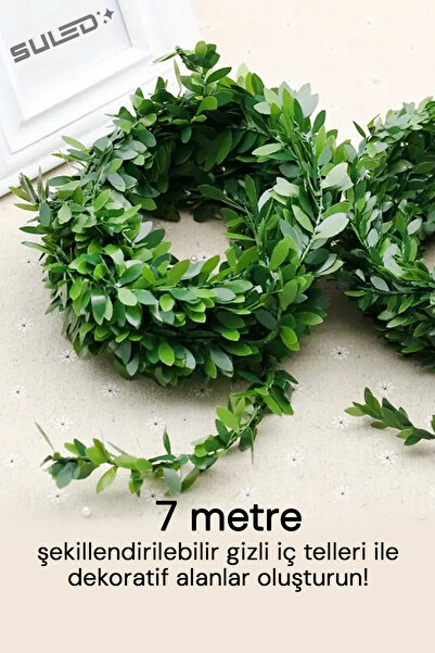 SULED Yapay Çiçek 7 Metre Dekoratif Tel Sarmaşık Yeşil Yapraklı Taç Çiçek
