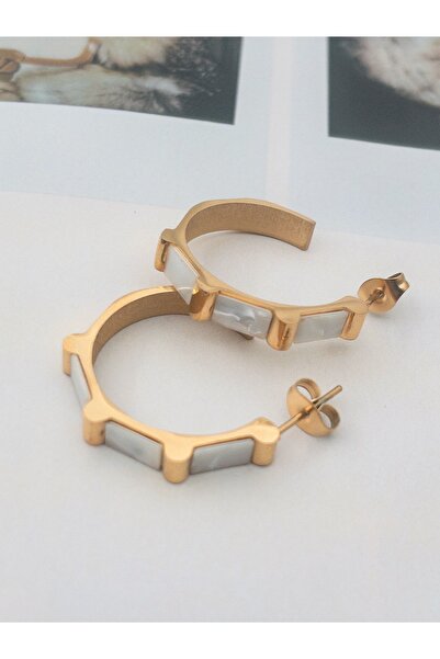 Siya Silver Beyaz Sedefli Kararmaz Çelik Çivi Halka Küpe