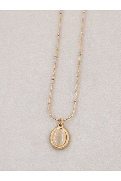 Siya Silver Oval Beyaz Sedefli Yılan Zincirli Kararmaz Çelik Kolye